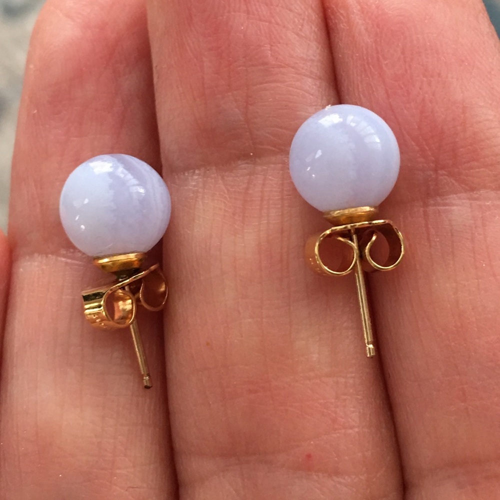 African blue lace agate gold plated earrings